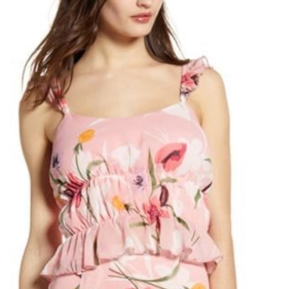 LEITH Floral Ruffle Crop Tank Top 3X